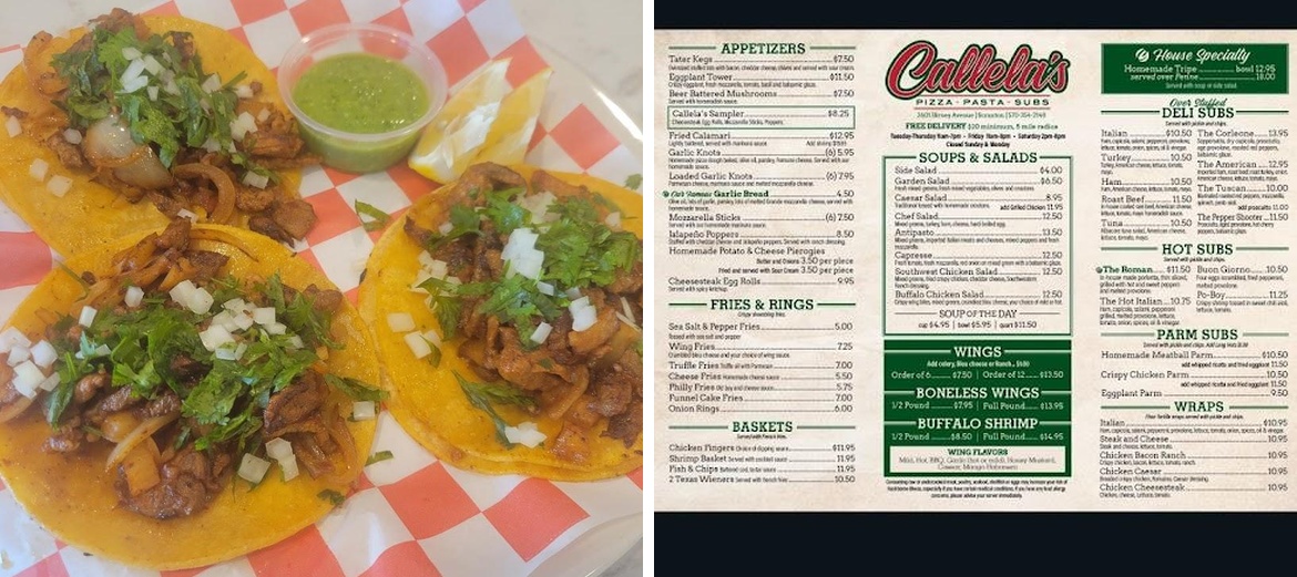 Callela's Pizza Pasta and Subs Menu