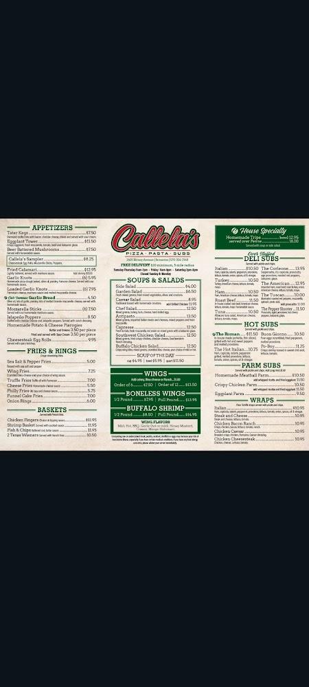 Callela's Pizza Pasta and Subs Menu image 1